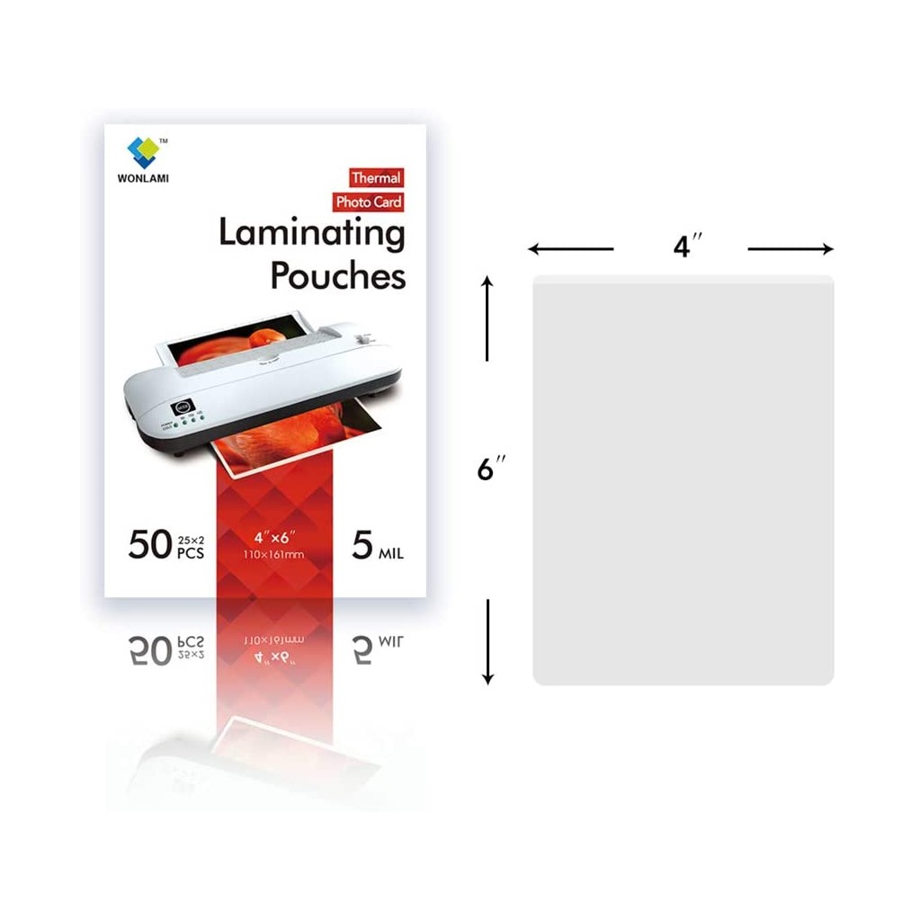 Bolsas de laminación térmica, 5 mil, tarjeta fotográfica, 4 × 6 pulgadas, 50 (25 × 2) paquetes, utilizado para máquina laminadora